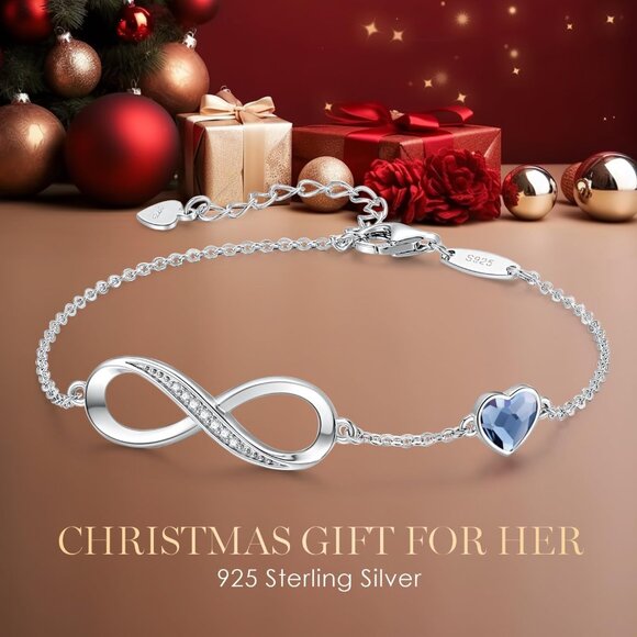 🆕Women's Silver Sapphire Blue 925 Sterling Silver Heart Charm Bracelet Gift - Picture 4 of 7